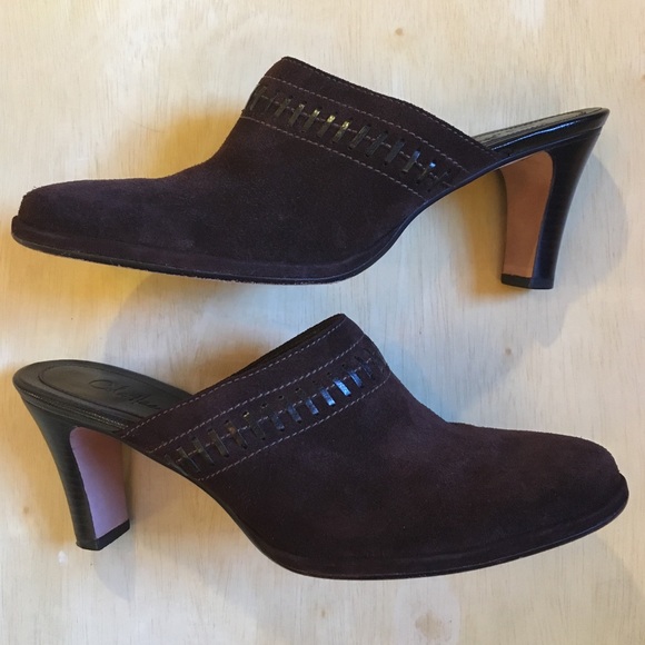 Cole Haan Shoes - Cole Haan Brown Suede Mid Heel Mule Slide SZ-7.5AA